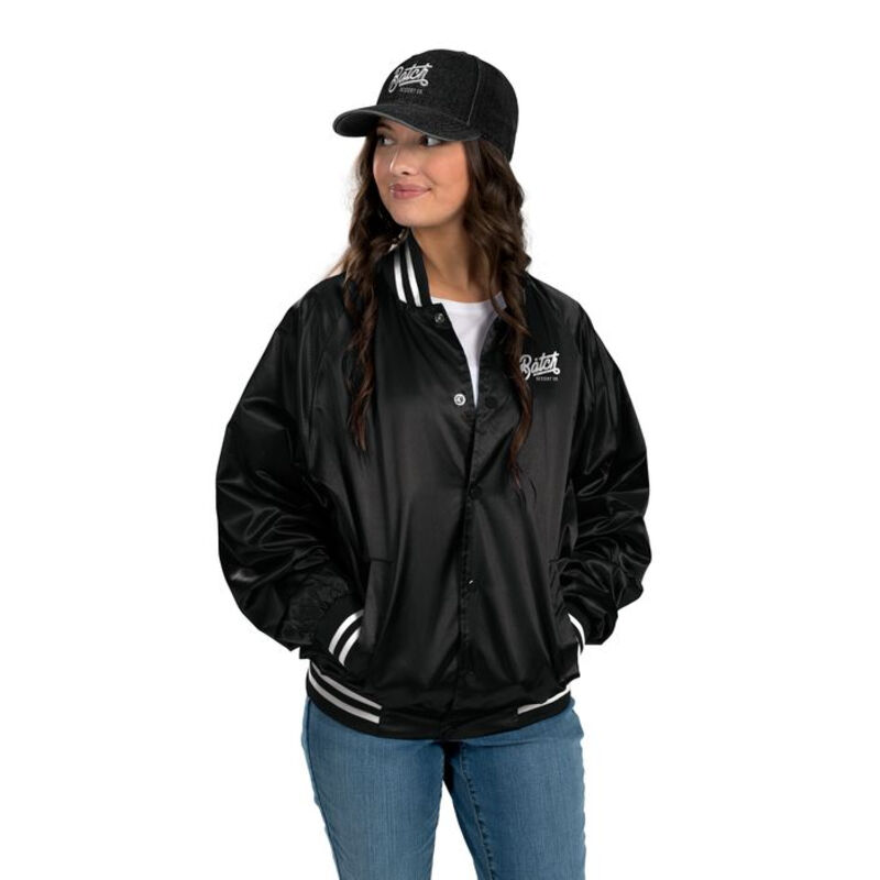 Satin Baseball Jacket/Striped Trim Thumbnail